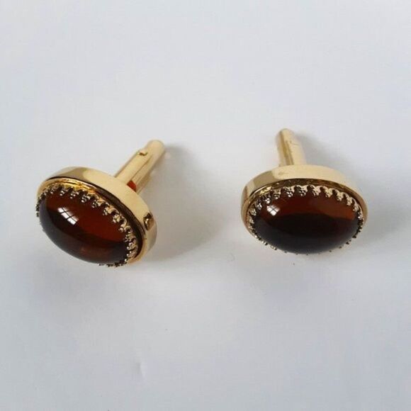 Vintage Cold Tone Brown Cufflinks - Picture 1 of 8